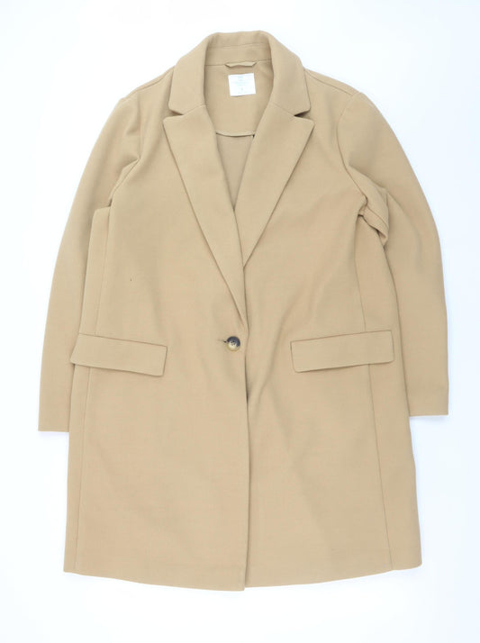 Primark Women Beige Mid-Length Overcoat Lined Button Coat Size L