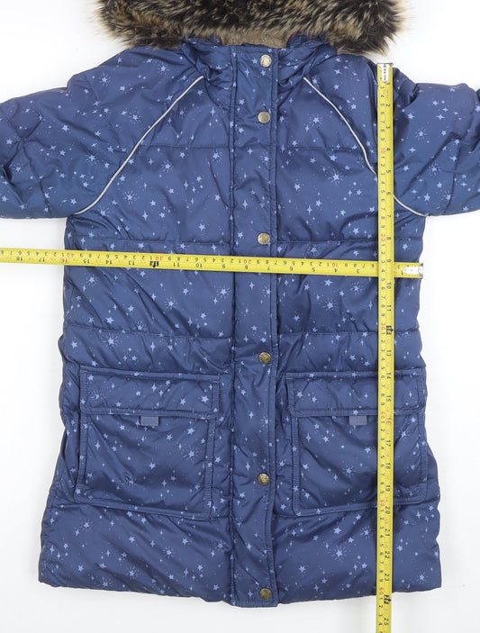 FatFace Girls Blue Star Print Hooded Puffer Coat 9-10 Years Winter Jacket