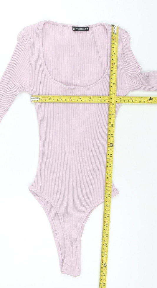ZARA Women Pink Ribbed Long Sleeve Bodysuit Size Small