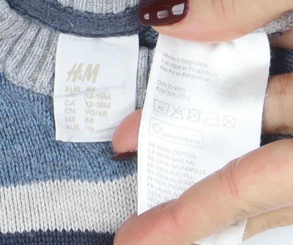 Brand and care label for H&M unisex baby multicoloured striped knit jumper 12-18 months