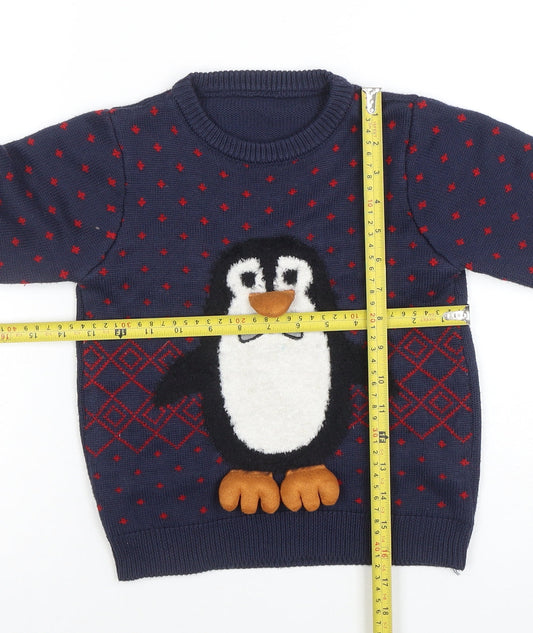 Nutmeg Boys Navy Penguin Christmas Jumper 7-8 Years Acrylic Knit Long Sleeve