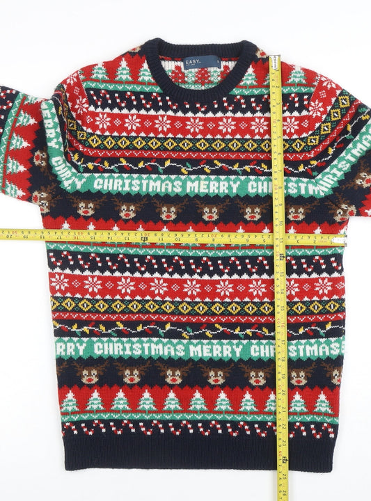 EASY Mens Multicoloured S Christmas Jumper Fair Isle Crew Neck