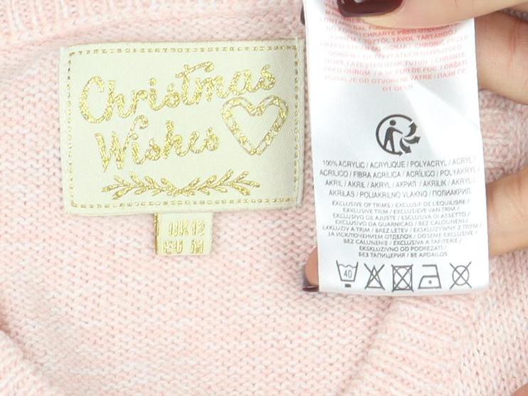 Womens UK Size M Christmas Wishes Pink Pullover Jumper