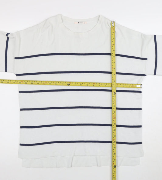 Tu Woman White Blue Striped 3/4 Sleeve Jersey Top Size 10