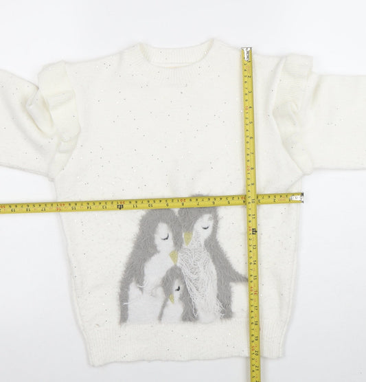 Girls UK Size 10 Years Angel & Rocket White Pullover Jumper