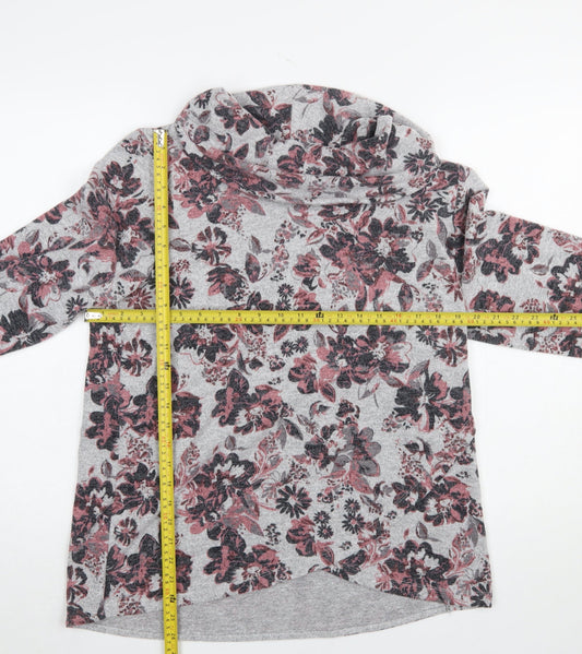 TIGI Women's Grey Floral Cowl Neck Tunic Top Size 14