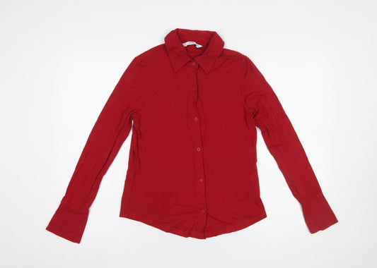 Womens UK Size XS Mango Red Basic Button-Up