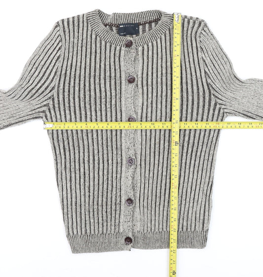 ASOS DESIGN Women's Grey Chunky-Knit Striped Cardigan Size M