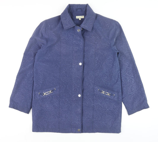 First Avenue Women Blue Size 12 Mid-Length Classic Collared Jacket