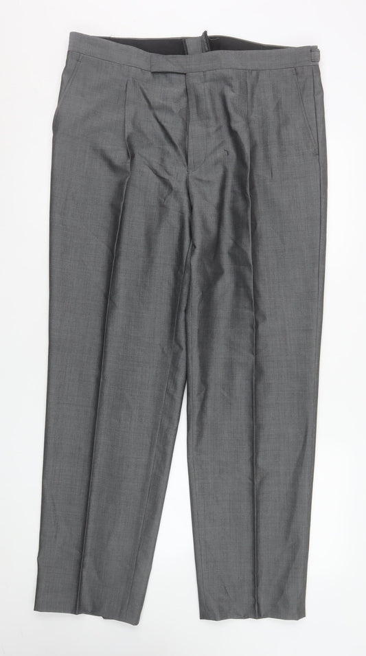 Mens UK Size 38R Torre Regular Fit Dress Pants Grey Trousers