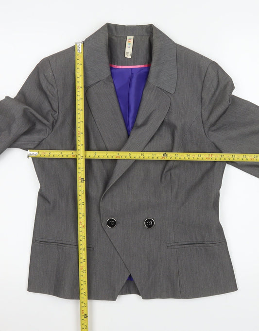 Denim Co Women Grey Double-Breasted Blazer Size 12 Regular Fit Work Jacket