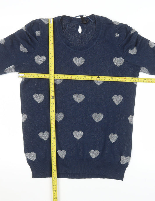 F XSide Women’s Blue Heart Glitter Knit Short Sleeve Top Size M