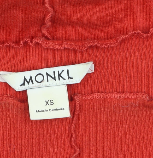 Womens UK Size XS Monki Red Basic T-Shirt