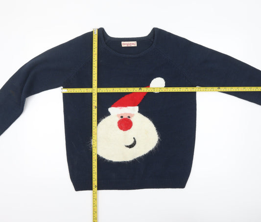 Womens UK Size 12-14 Christmas Blue Pullover Jumper