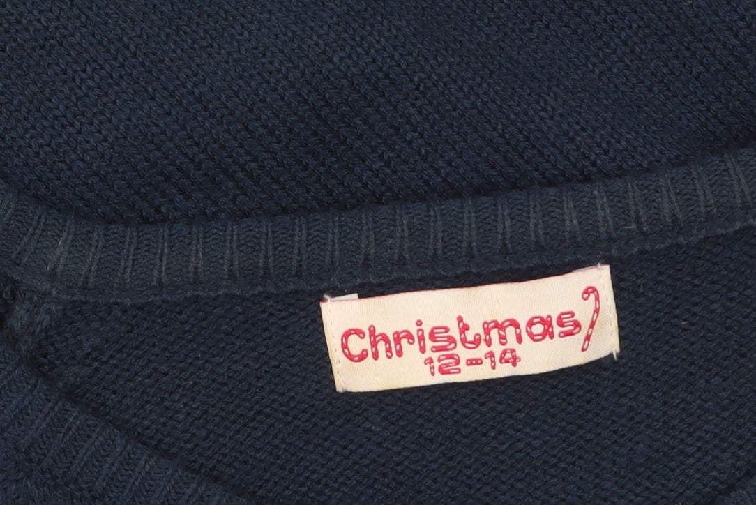 Womens UK Size 12-14 Christmas Blue Pullover Jumper