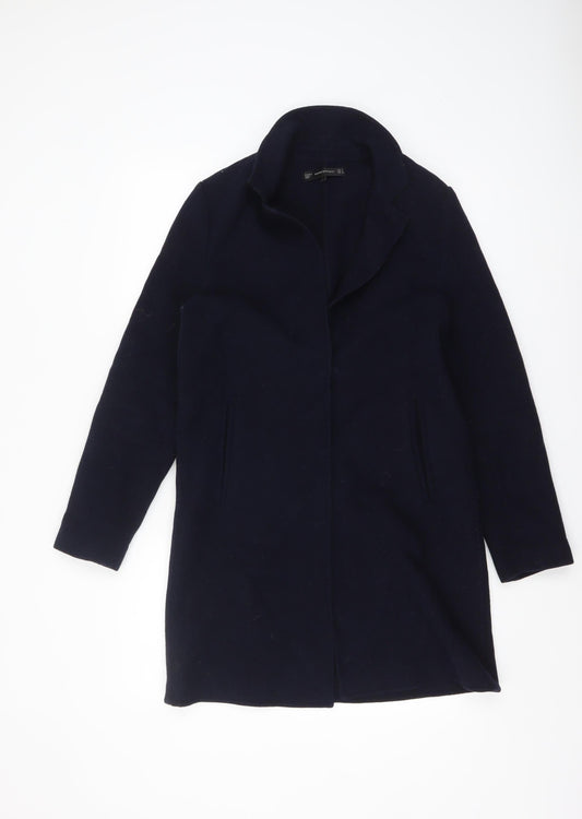 Zara Women Black Wool Blend Mid-Length Overcoat Size S