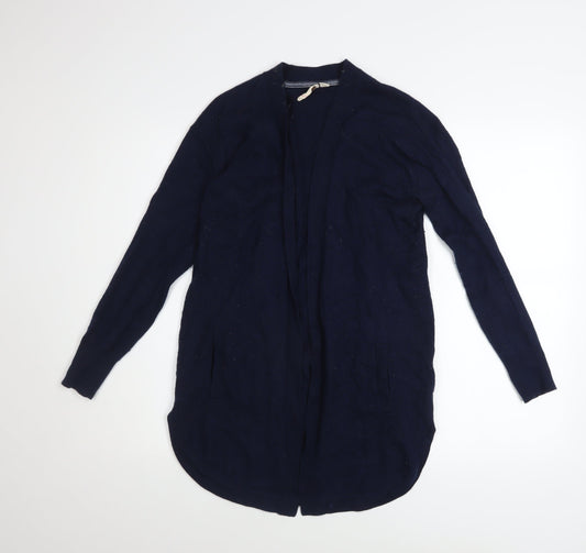 White Stuff Women's Blue Merino Wool Blend Long Sleeve Open Cardigan Size 10