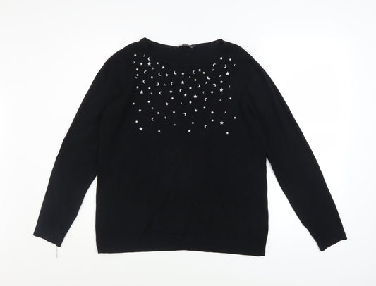 Love Knitwear Women's Black Embellished Star Jumper Size 14
