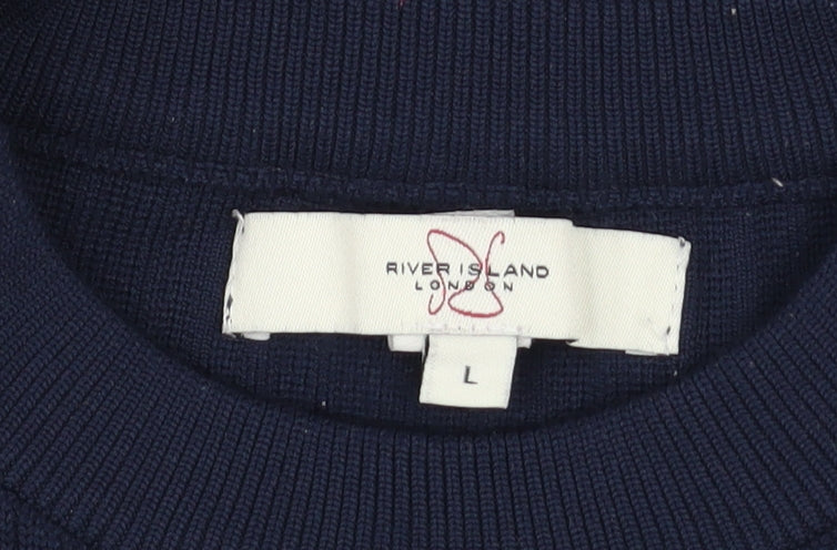 Mens UK Size L River Island Blue Pullover Jumper