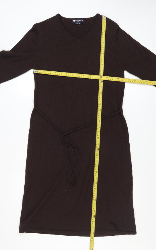 Monsoon Women’s Brown Wool Blend Long Sleeve Belted Jumper Dress Size 12