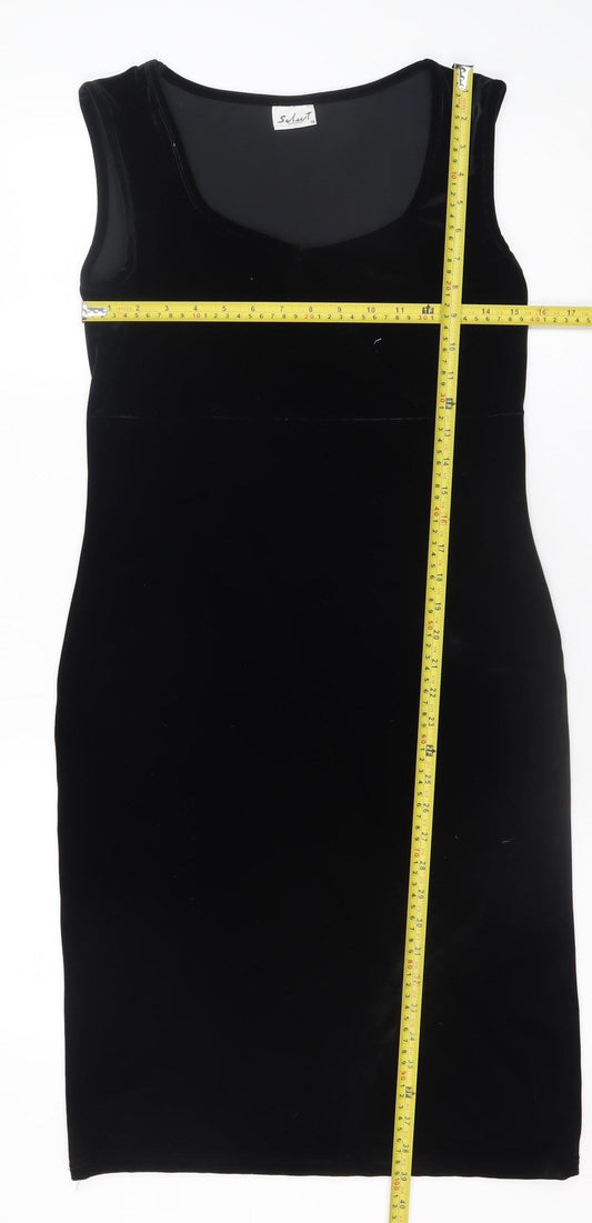 Select Women Black Velvet Bodycon Dress Size 14 Sleeveless Scoop Neck