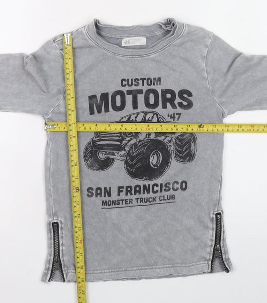 H&M Boys Grey Monster Truck Long Sleeve Sweatshirt 6-8 Years Zip Detail