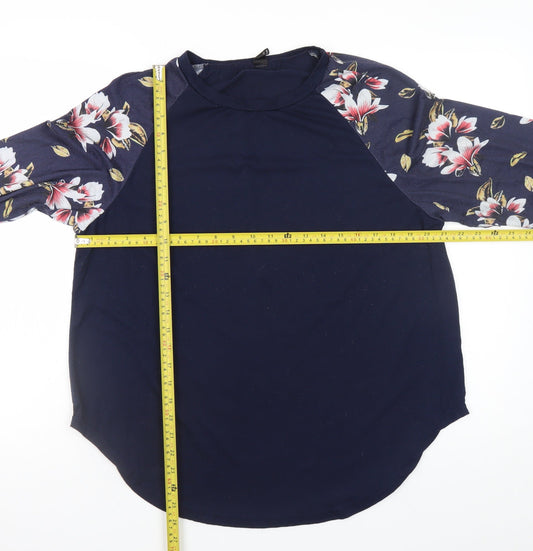 SHEIN Curve Women's Blue Floral Raglan Long Sleeve Tunic Blouse Size 18 Plus