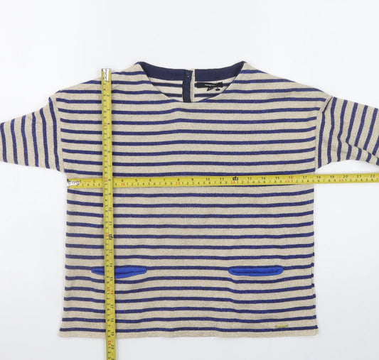 Marks and Spencer Girls Beige Blue Striped Long Sleeve T-Shirt 11-12 Years