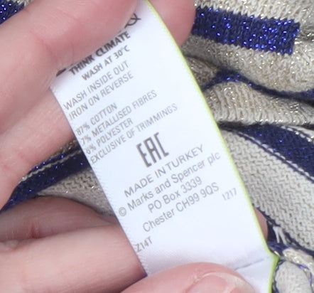 Additional view of Marks & Spencer girls’ beige blue striped long sleeve t-shirt 11-12 years