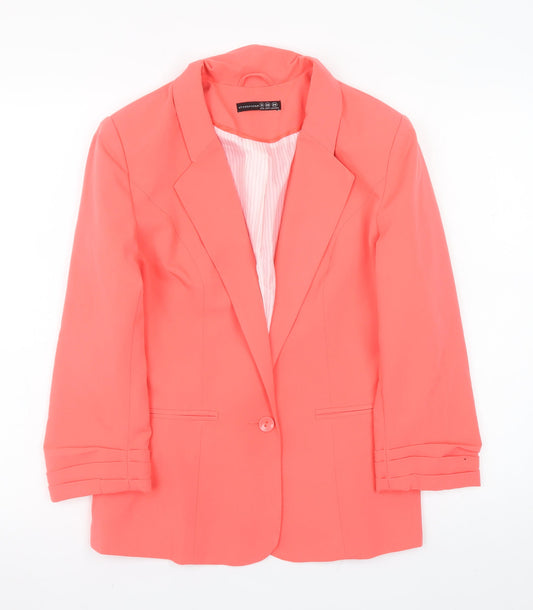 Additional front view of Atmosphere Women Coral Orange Blazer Jacket, size 10, Single-Breasted