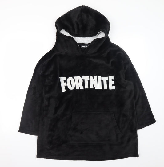 Fortnite Boys Black Fleece Hooded Robe One Size Winter Nightwear
