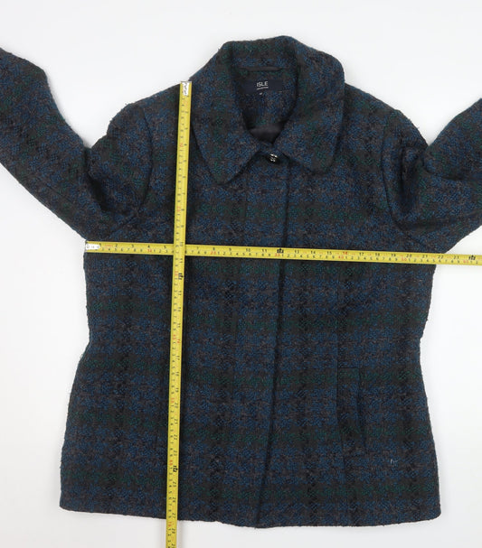 Isle Collection Women's Blue Check Wool-Blend Mid-Length Coat Size 16
