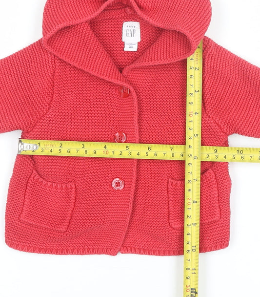Baby GAP Red Hooded Knit Cardigan 3-6 Months Unisex Cotton Jumper with Ears