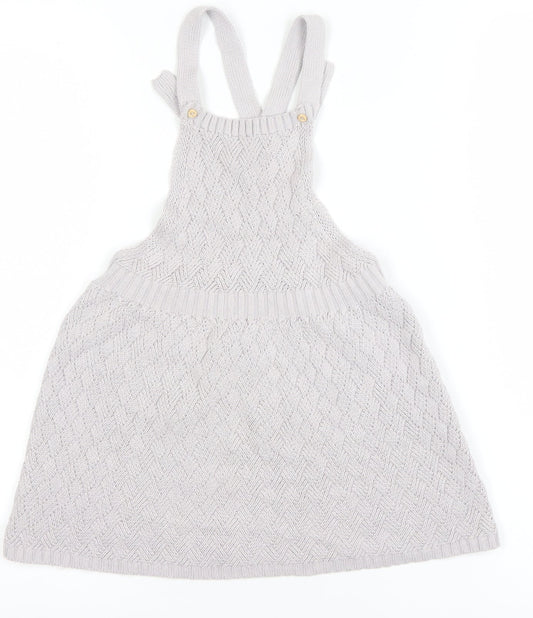 H&M Girls Ivory Knit Cotton Pinafore Dress 24 Months Button Straps