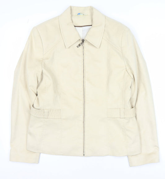 Klass Women Beige Faux Suede Short Zip Jacket Size 14