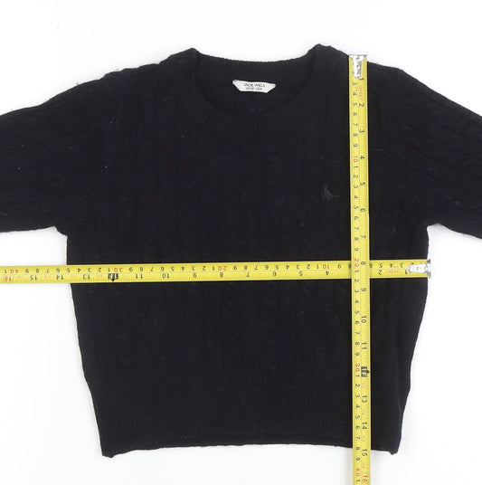 Jack Wills Womens Black Cable Knit Crew Neck Jumper Size 10