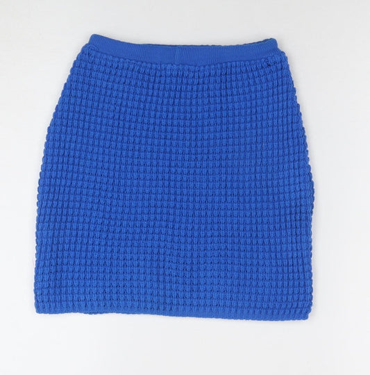 Additional front view of Miss Selfridge Women Blue S Knit Stretch Mini Skirt