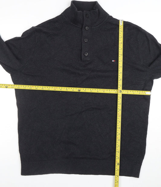 Tommy Hilfiger Men’s Black XL Henley Jumper Cotton Cashmere