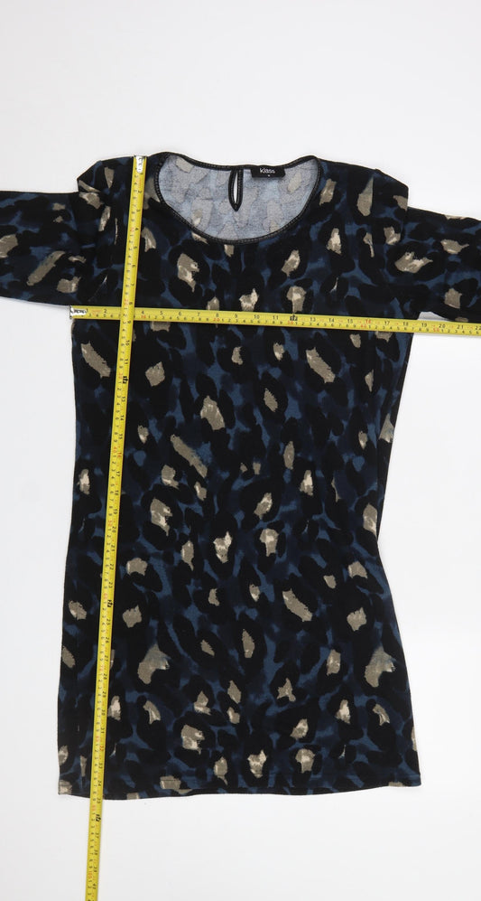 Klass Women Blue Animal Print Shift Dress Size M Long Sleeve