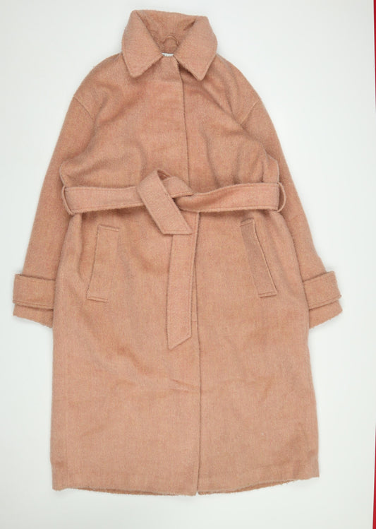 ASOS Women Pink Wool Blend Belted Long Overcoat Size 10