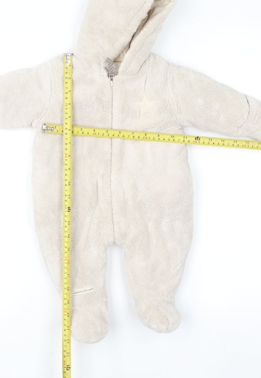 Mamas & Papas Beige Hooded Star Snowsuit 3-6 Months Unisex Fleece Lined
