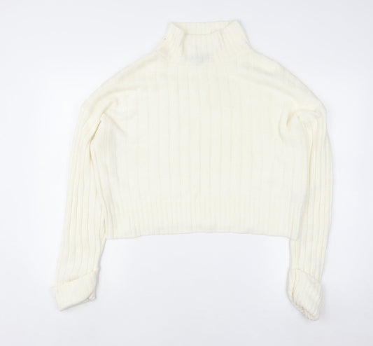 Rebellious Women's Ivory Mock Neck Ribbed Knit Jumper Size 8