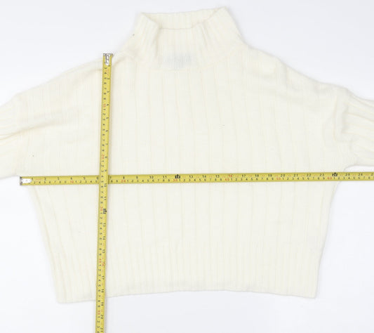 Rebellious Women's Ivory Mock Neck Ribbed Knit Jumper Size 8