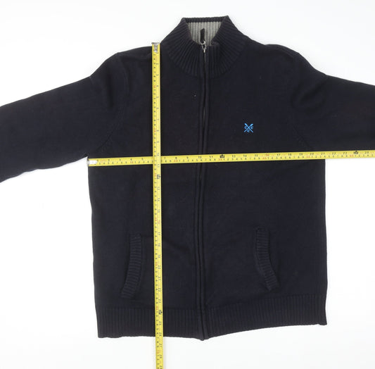 Crew Clothing Co. Men’s Blue Cotton Full Zip Jumper L High Neck Knit