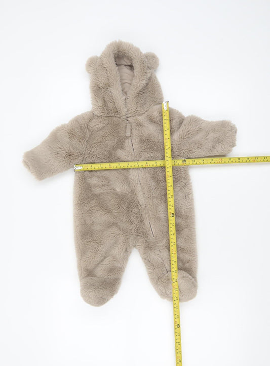 Marks and Spencer Unisex Beige Faux Fur Hooded Snowsuit 0-3 Months