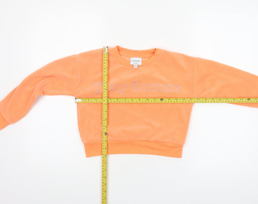 Juicy Couture Girls Orange Velour Rhinestone Logo Pullover Sweatshirt 8-9 Years