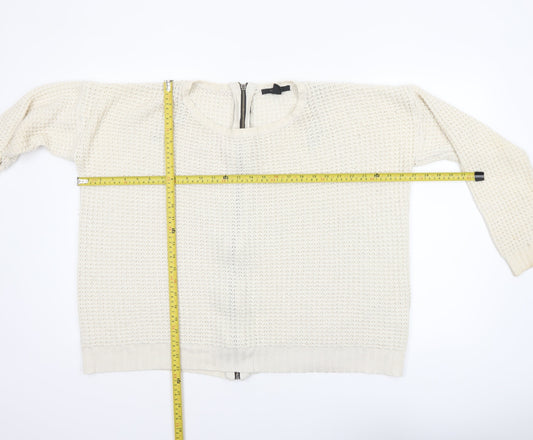 Womens UK Size L FOREVER 21 Ivory Full Zip Jumper