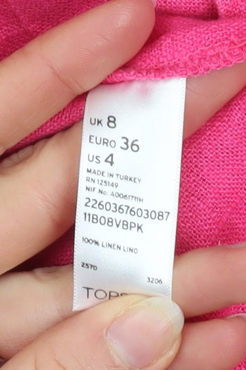 Topshop Women's Pink Linen Blazer Jacket UK 8 3/4 Sleeve