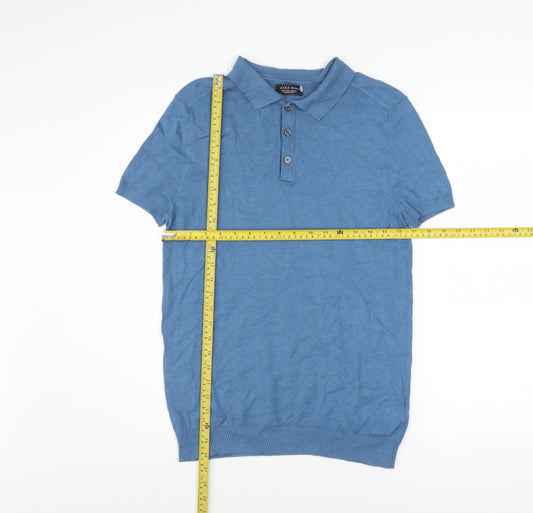 Zara Man Blue Short Sleeve Polo Shirt Men's Size S Viscose Knit Top