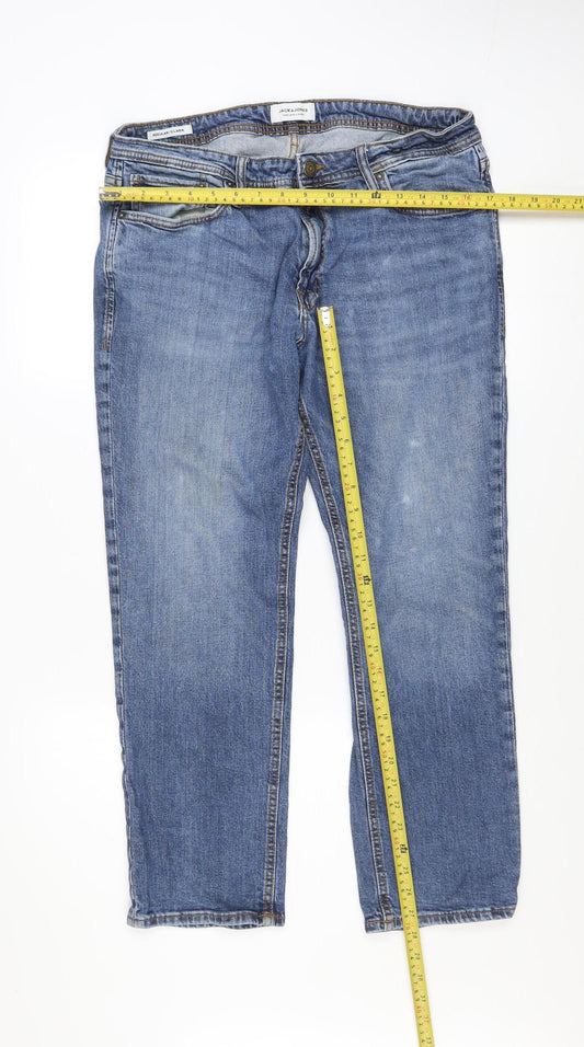 Jack & Jones Mens Blue Regular Clark Straight Jeans 34x30 Denim